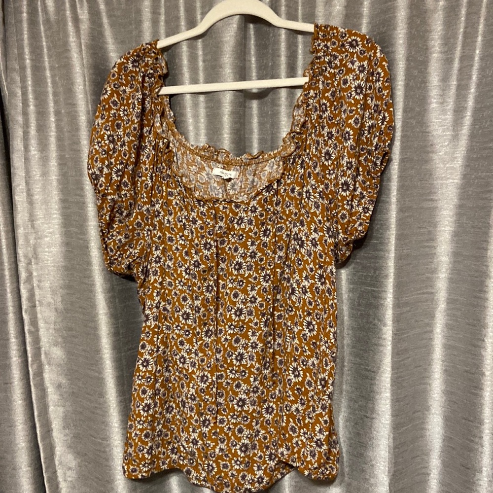 Sunflower print peasant top